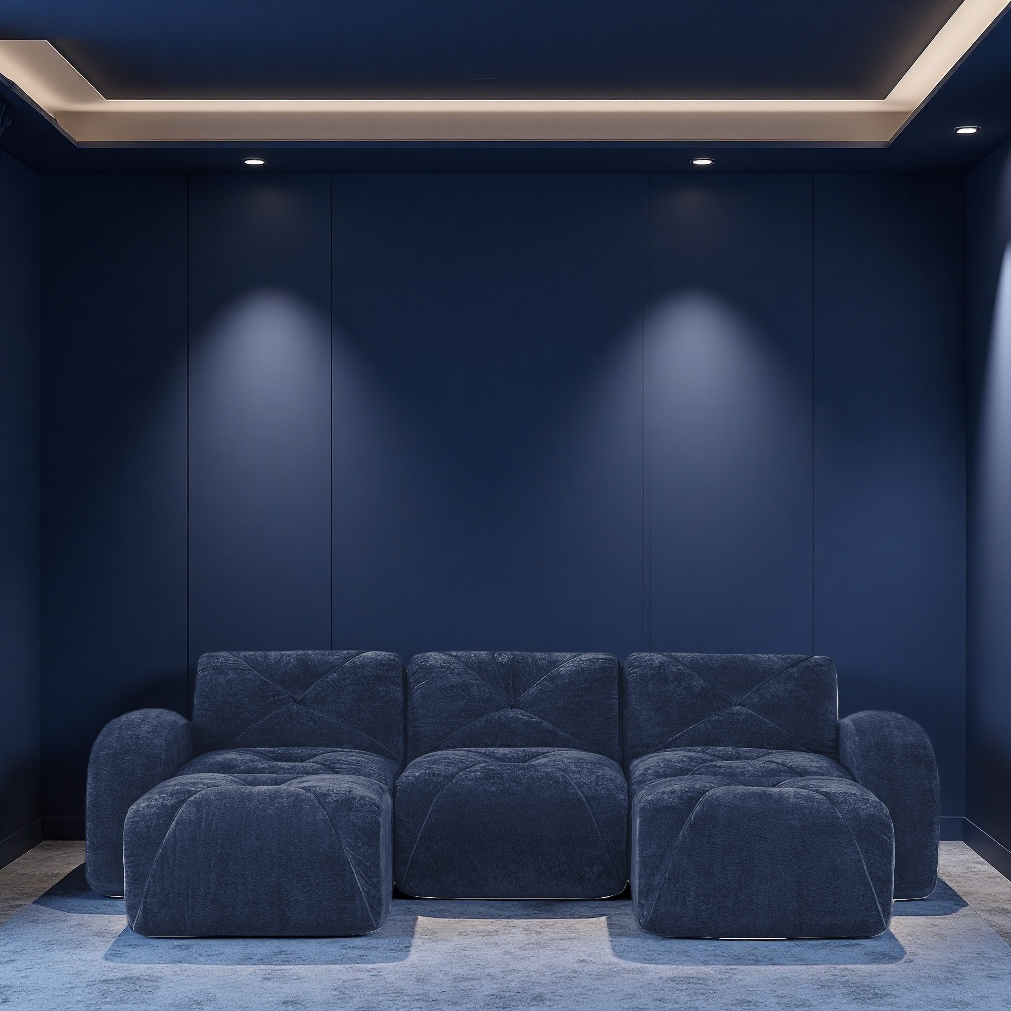 110.6" Velvet U-Shaped Boneless Sectional Sofa with Movable Ottomans, 32D High-Density Foam and No Assembly Required