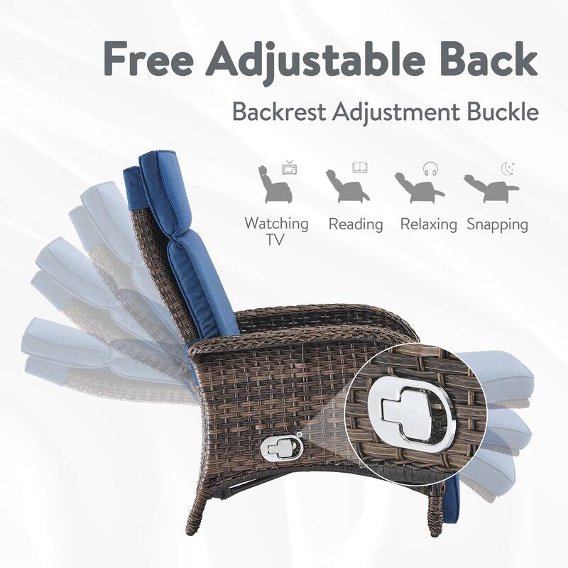 Outdoor PE Wicker Chaise Lounge Chairs Set of 2 - Brown