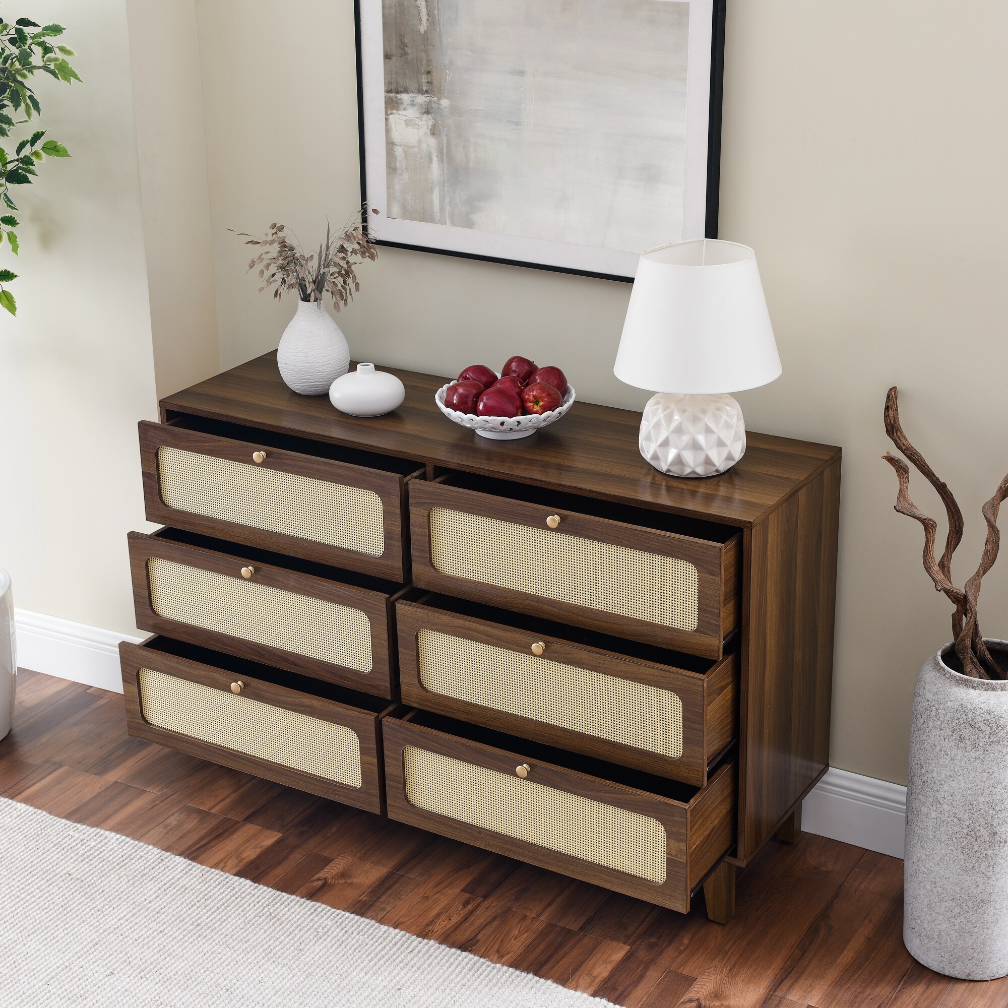 Rattan 6 Drawer Dresser for Bedroom, Large Double Dresser w/ Deep Drawers, Drawer Clothing Storage Cabinet w/ Wide Top - Bed Bath & Beyond - 42695109 Rattan 6 Drawer Dresser for Bedroom, Large Double Dresser w/ Deep Drawers, Drawer Clothing Storage Cabinet w/ Wide Top - Bed Bath & Beyond - 42695109