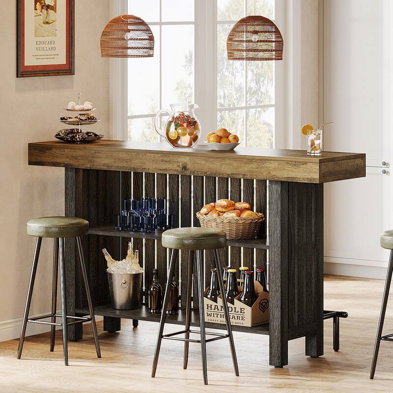 63" Home Bar Unit, Modern 2-Tier Bar Table with Footrest