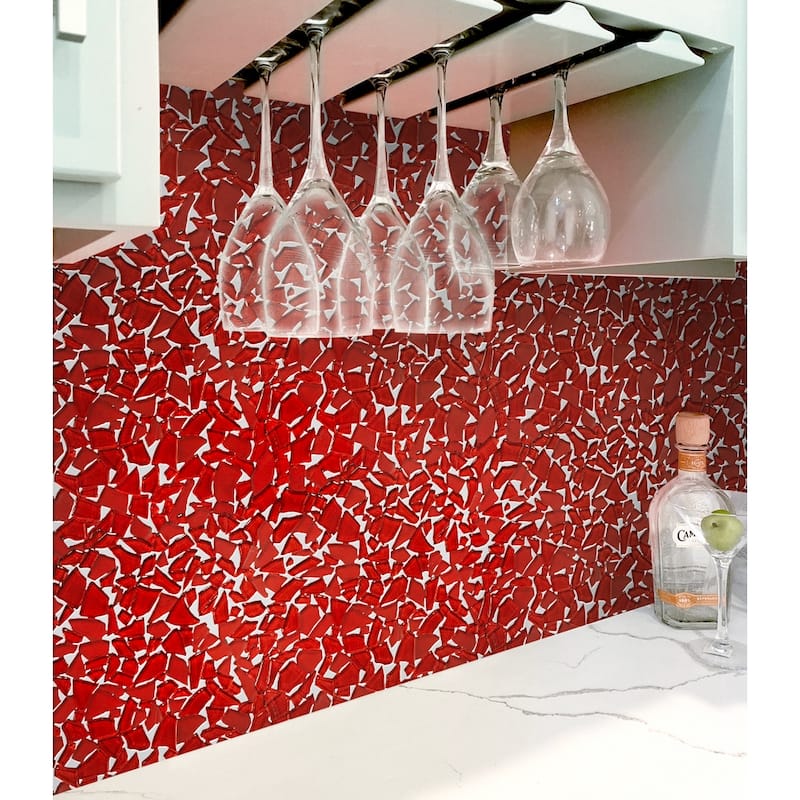 Apollo tile 11" x 11" Bijou Glossy Matte Red Glass Tile (4.36 sq ft/case) - 5 Pack