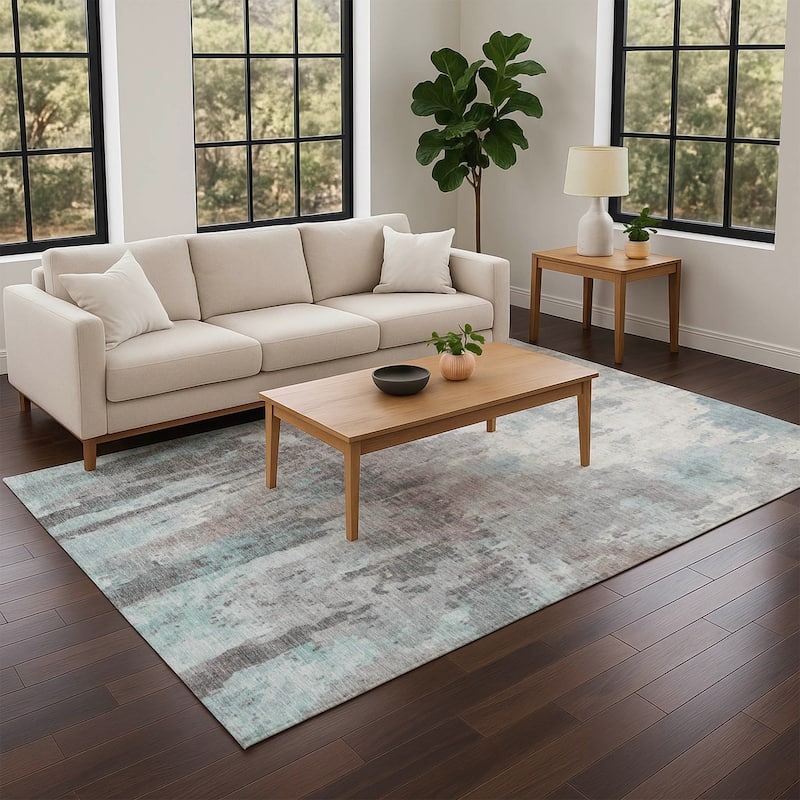 Machine Washable Indoor/ Outdoor Abstract Modern Chantille Rug