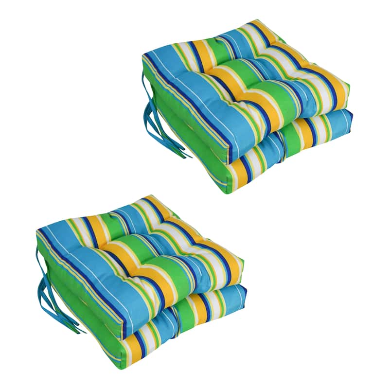 16-inch Square Tufted Indoor/Outdoor Chair Cushions (Set of 4) - 16" - Covert Bluebell