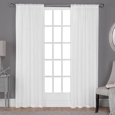 EXCLUSIVE HOME Belgian Textured Linen Look Jacquard Sheer Rod Pocket Curtain Panel Pair