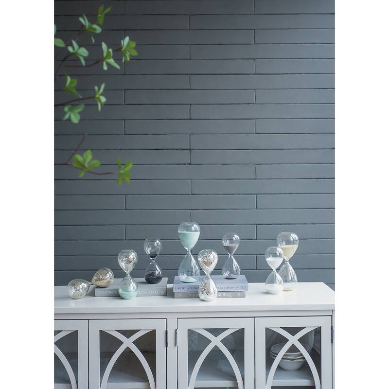 Set of 2, 3.2x3.2x8" Peleus 30-Minute Silvered Hourglass, Jade Sand