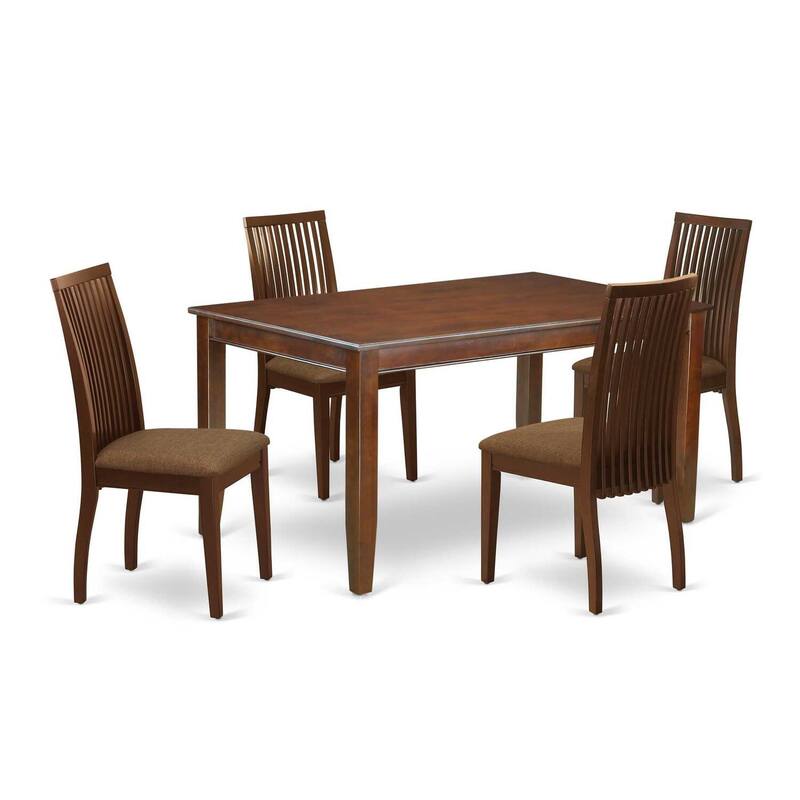 5-Piece Mahogany Finish Solid Wood Top - Rectangular Dining Room Set - Seats 4