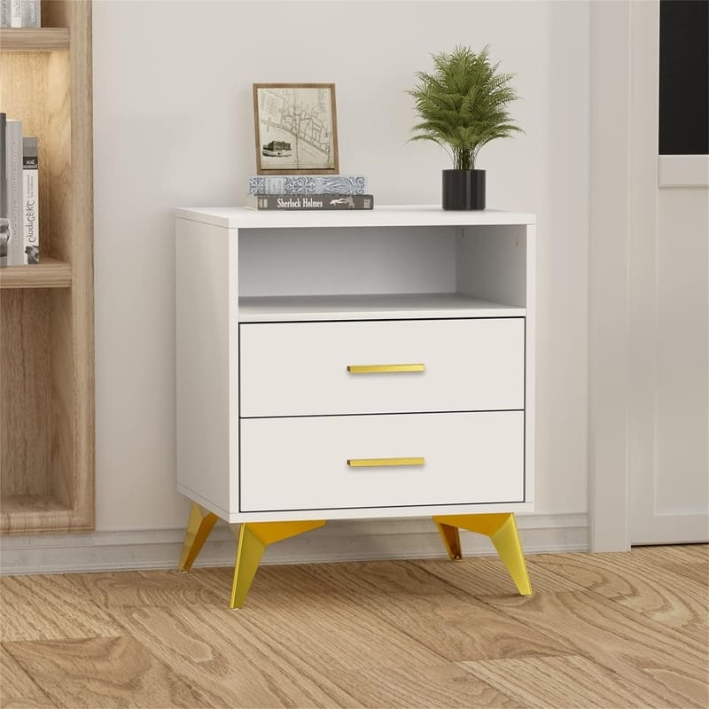 Nightstand with 3 Drawers - White