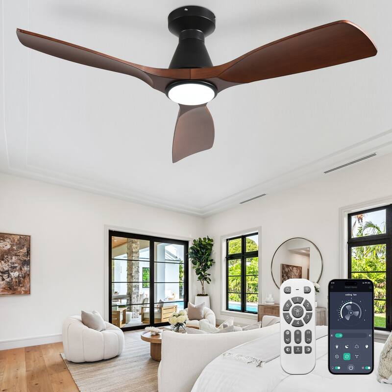 Ceiling Fan Without Light: 42-52 Inch 3 Blade Indoor Outdoor Fans for Patios - 42in - Walnut