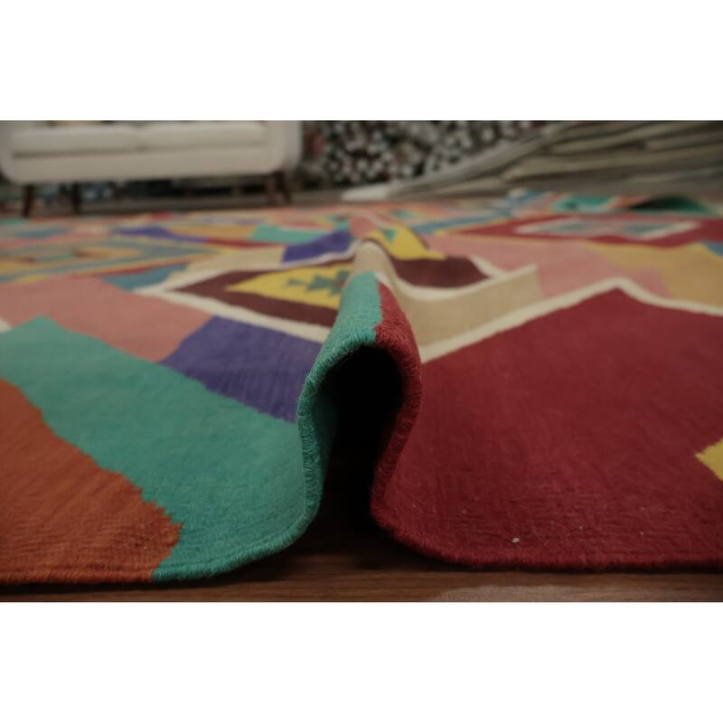 Hand Woven Oriental 100% Wool Carpet Southwestern Modern Multi-Colored Kilim Area Rug - 13' 10'' X 9' 7''