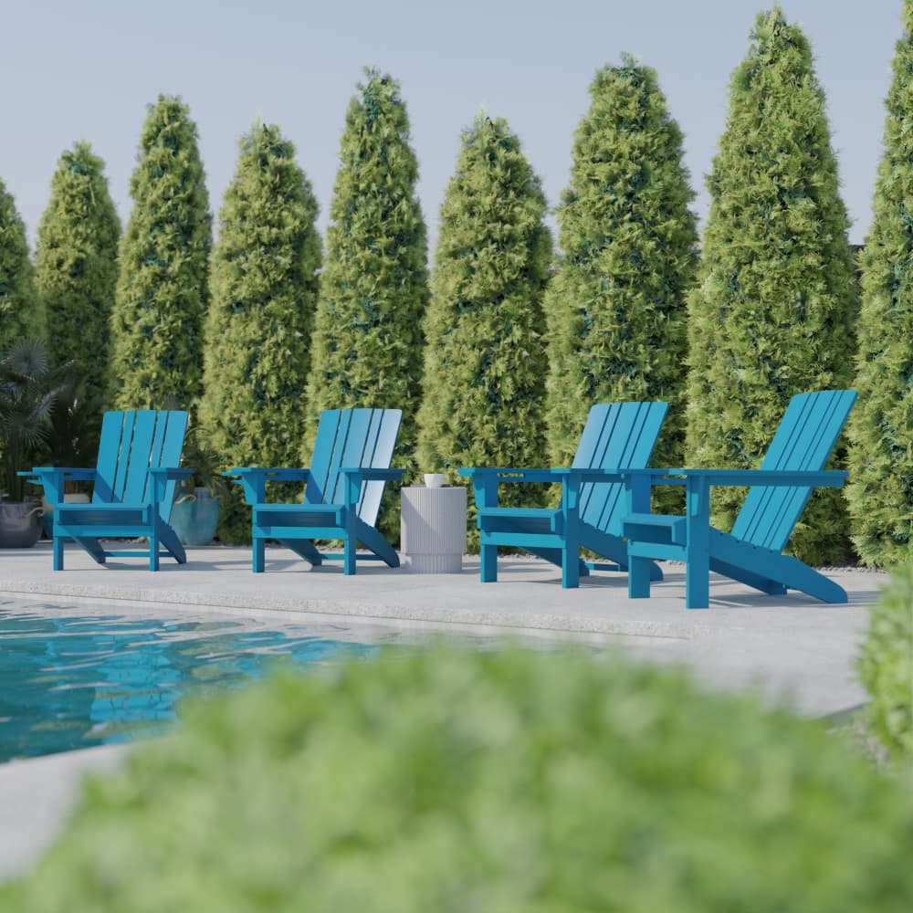 Set of 4 Commercial All-Weather Adirondack Chairs with Cupholders