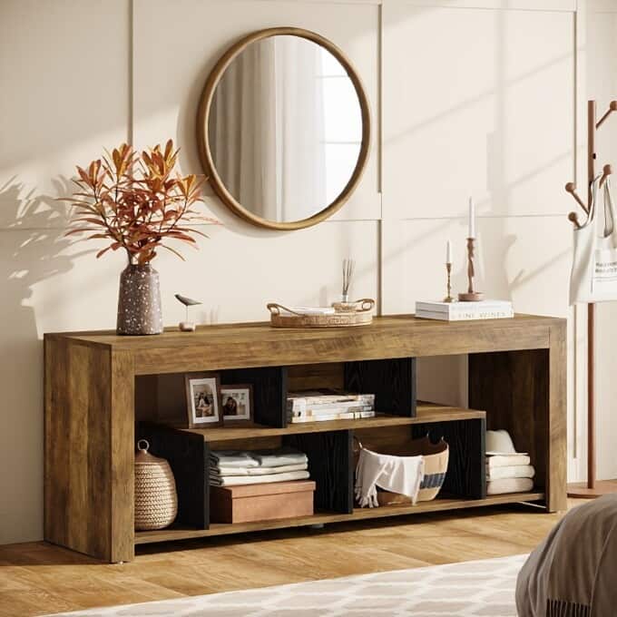 63" Console Table with Storage Shelf, Rustic Wooden Entryway Table