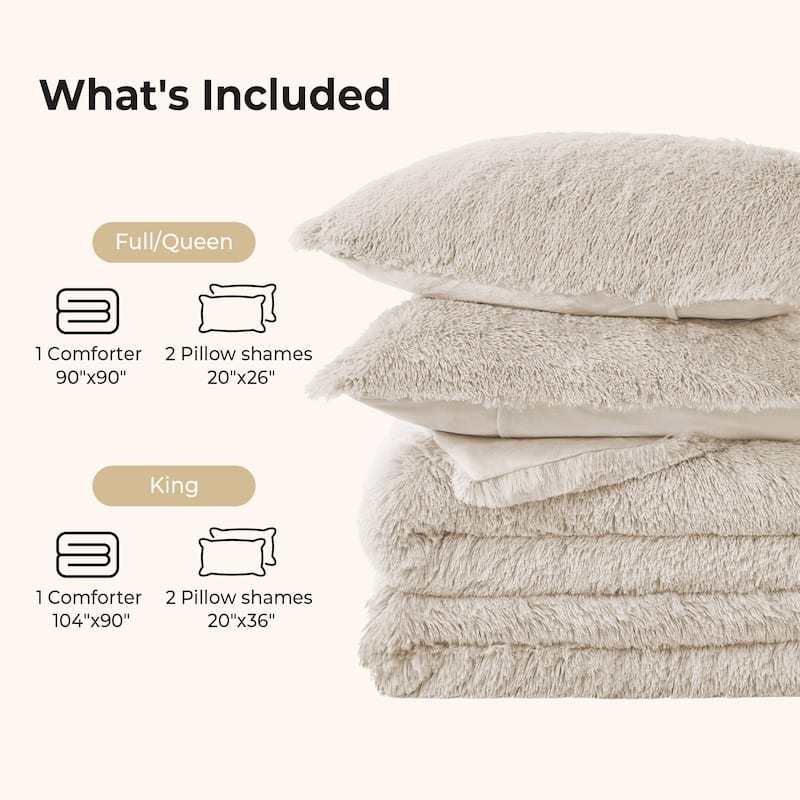 Fluffy Shaggy Reversible Faux Fur Comforter Set, Fuzzy Plush Bedding Set