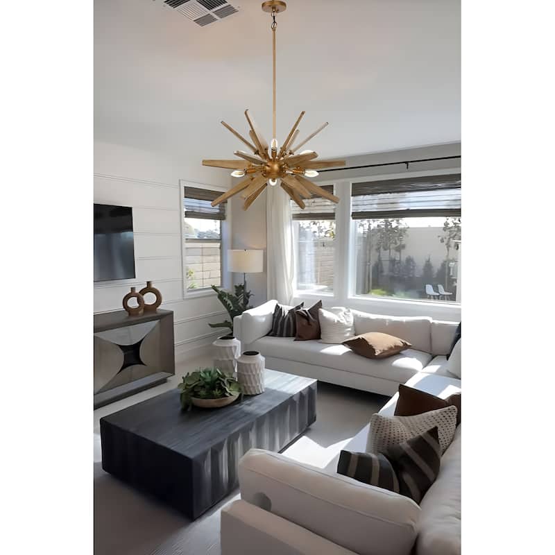 6 - Light Natural Metal Wood Sputnik Sphere Chandelier
