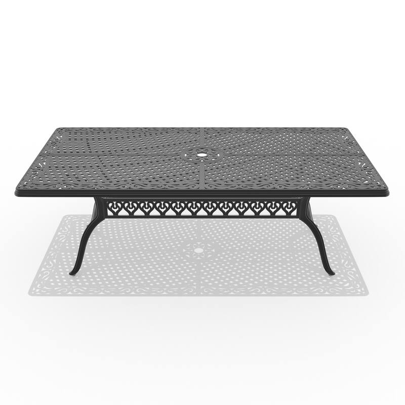 L82.68*W41.34-inch Cast Aluminum Patio Dining table with Black Frame and Umbrella Hole - Black
