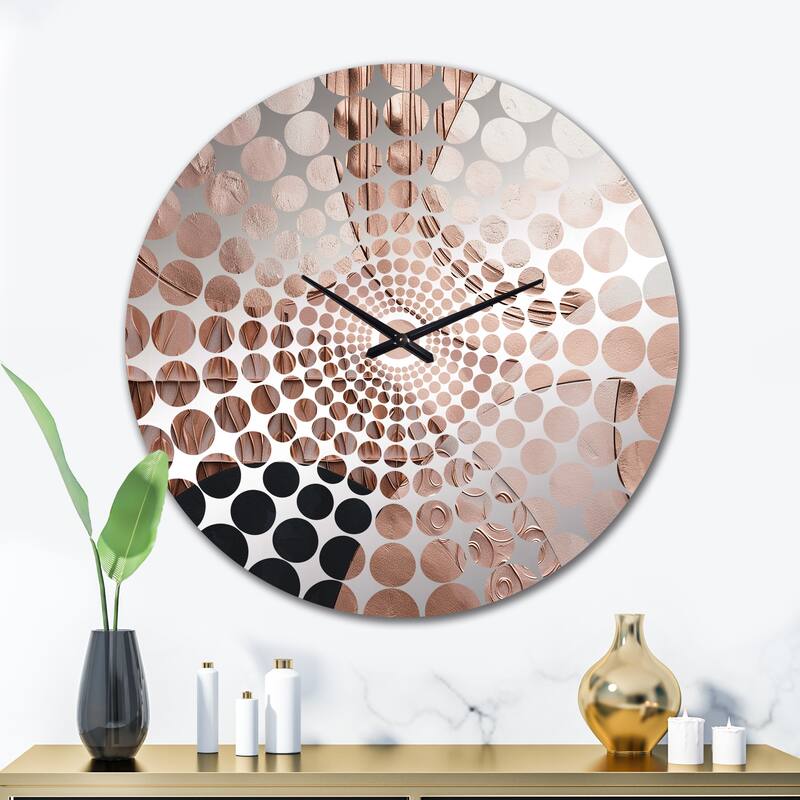 Designart "Rosegold Half Circles Boho I" Gold Abstract Clocks Modern Oversized Wall Clocks For Bedroom - 29 In. Wide x 29 In. High