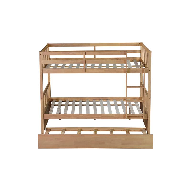 Full Over Full with Trundle, Convertible to 2 Full Platform Beds,Bunk Bed with Ladder and Safety Guardrails