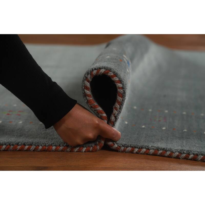 Hand Knotted Oriental 100% Wool Carpet Tribal Tribal Navy Blue & Blues Gabbeh Area Rug - 7' 8'' X 5' 0''