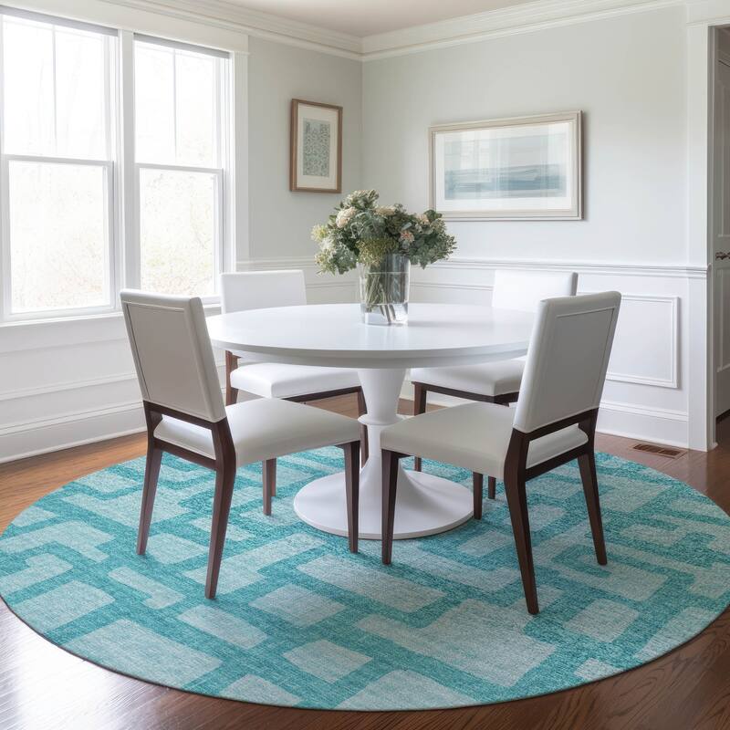 Premium Washable Super Soft Modern Contemporary Mayfield Rug - Turquoise - 8' x 8' - Round