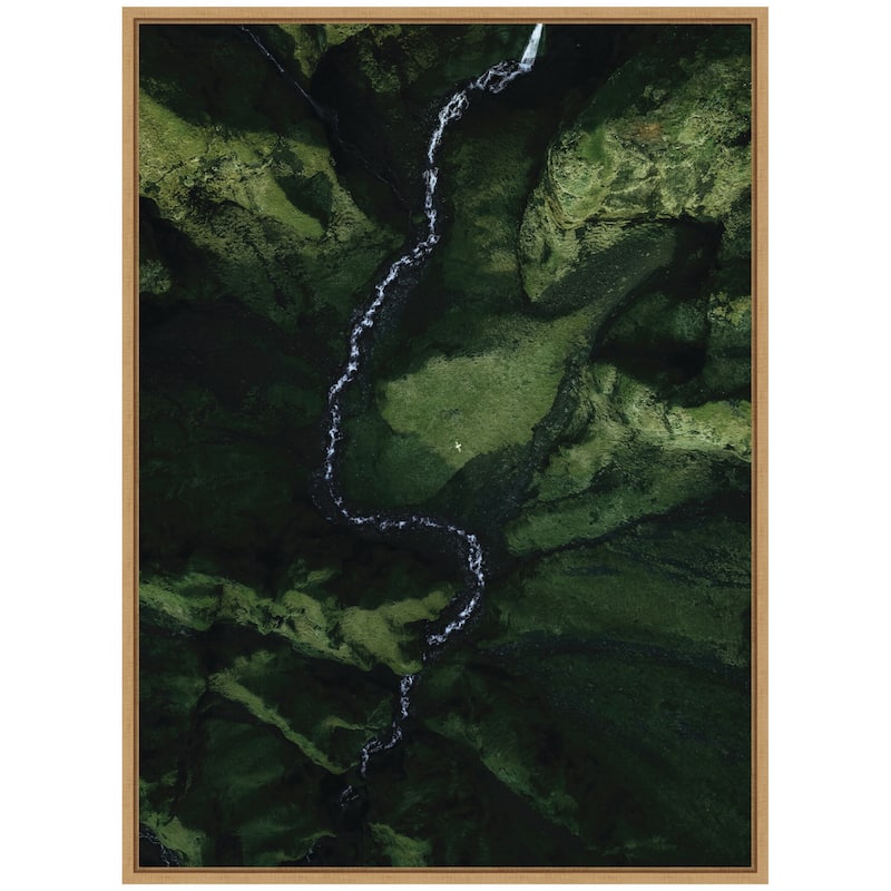 Kate and Laurel Sylvie Aerial View of a Winding River in a Green Valley in Iceland Framed Canvas by Michael Schauer