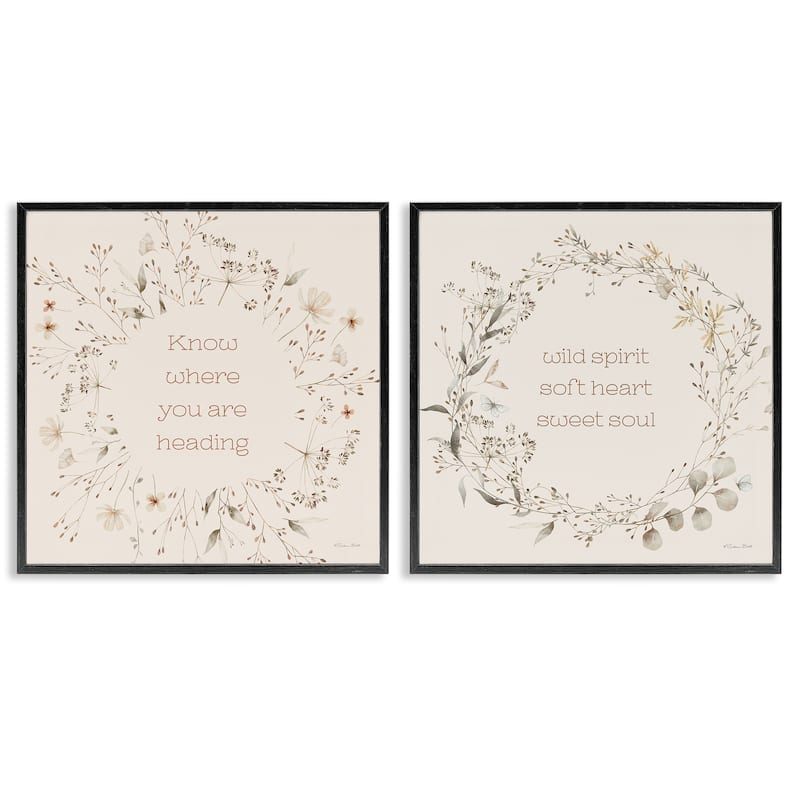 Stupell Inspiring Soft Wreaths with Phrases Framed Giclee Art Design By Susan Ball (Set of 2) - 17 x 17 - Black
