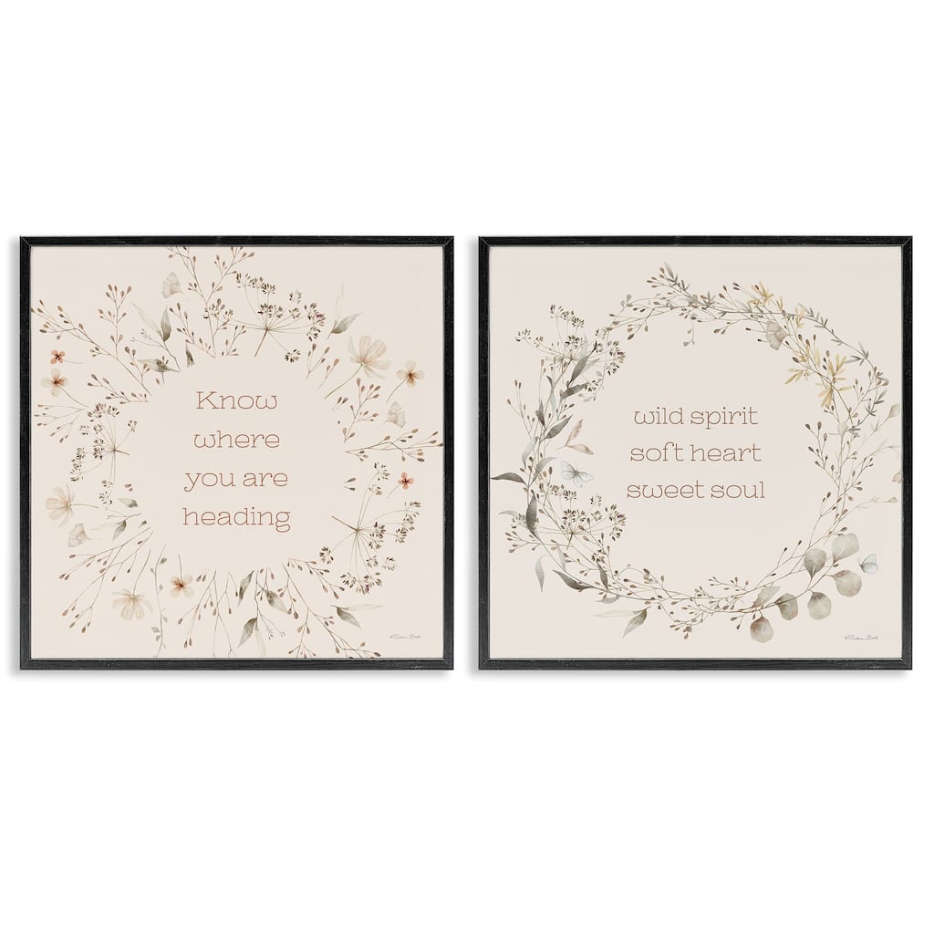 Stupell Inspiring Soft Wreaths with Phrases Framed Giclee Art Design By Susan Ball (Set of 2)