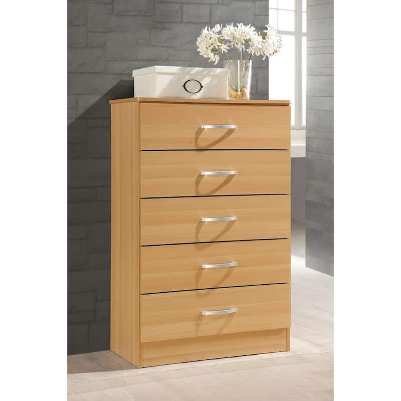 47.75" Beige and Silver Rectangular 5-Drawer Chest