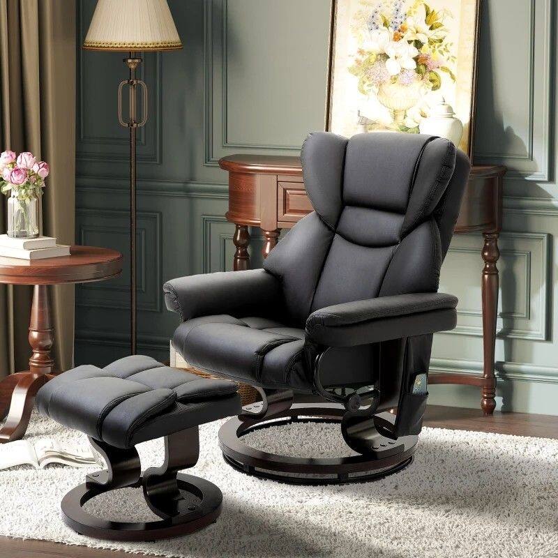 Adjustable Faux Leather Remote Massage Recliner Chair with Ottoman