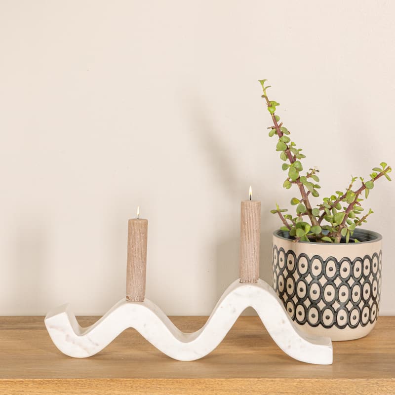 Marble Wave Double Taper Candle Holder - 14.5"L x 4.0"W x 2.0"H