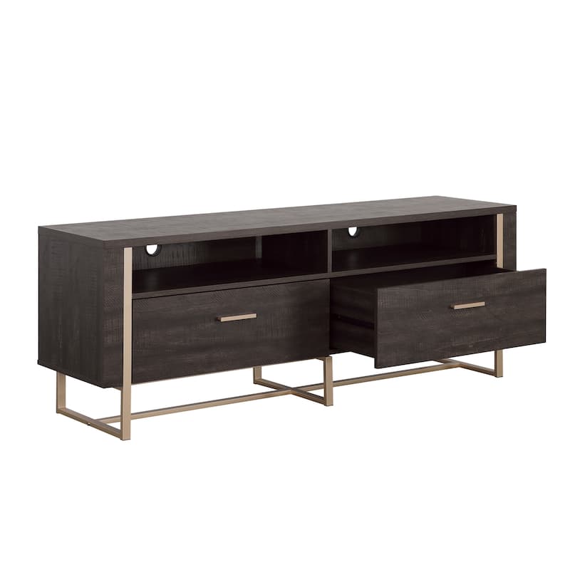 Wood Credenza with Spacious Cubbies, Black - 60.00" W x 15.51" D x 21.97" H