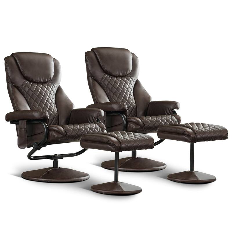 MCombo set of 2 Faux Leather Swivel Massage Recliner with ottoman - Dark Brown