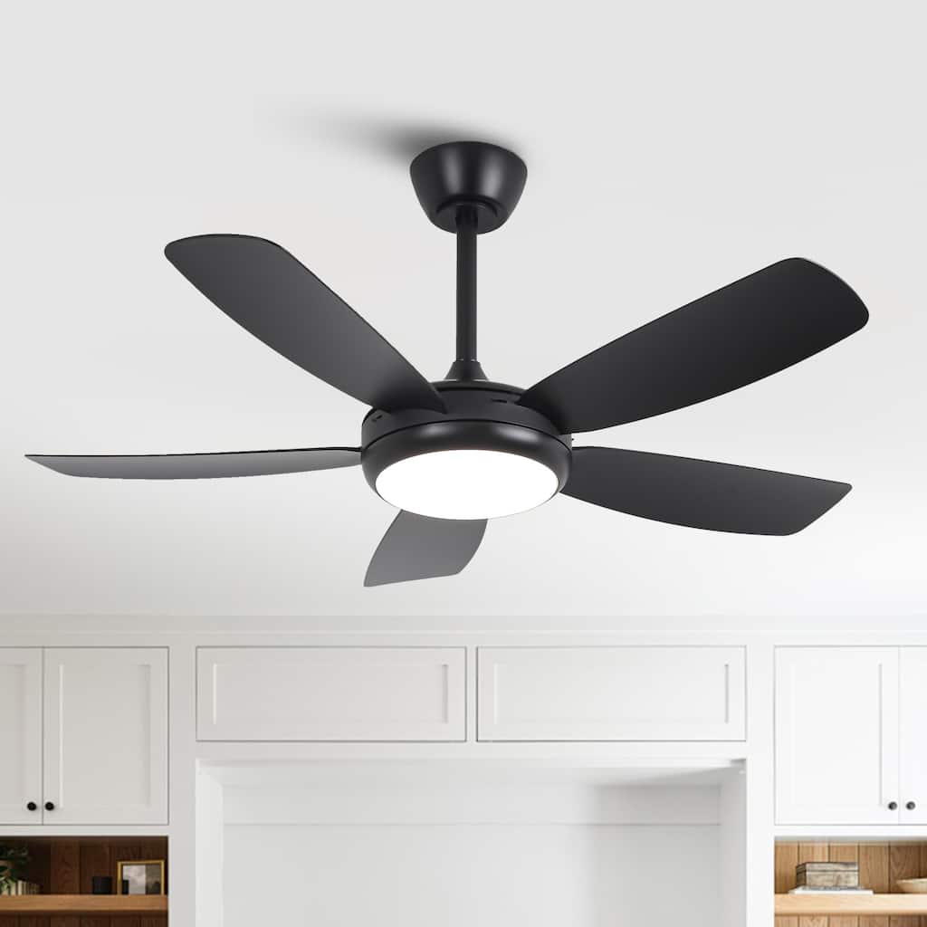 42" Modern Black Stepless Dimming LED Easy Installation 5-Blades Ceiling Fan with Light and Remote