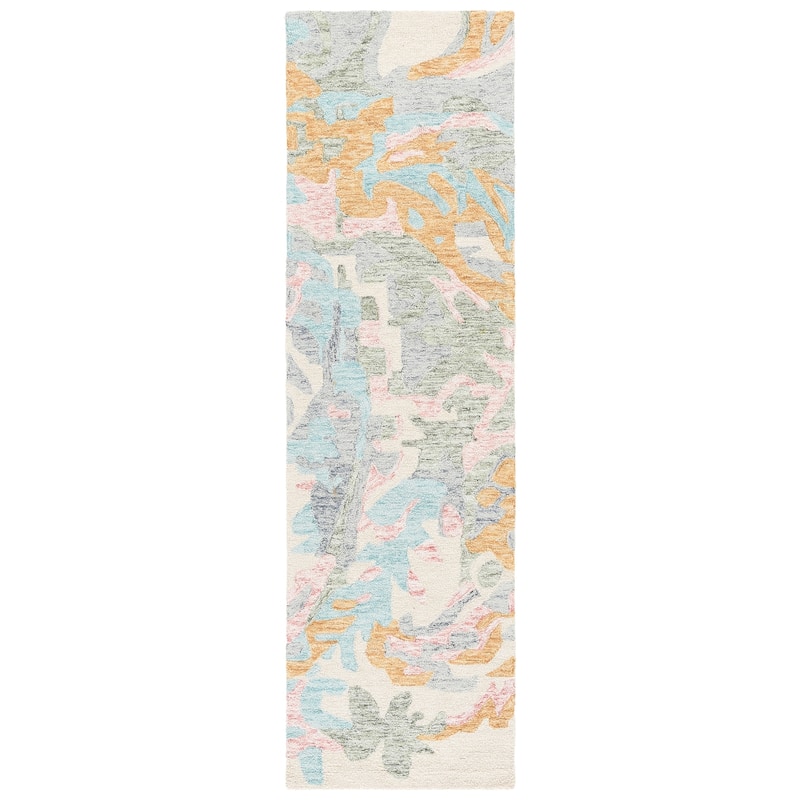 SAFAVIEH Handmade Jardin Shiho Country Wool Rug - 2'3" x 8' Runner - Ivory/Pink