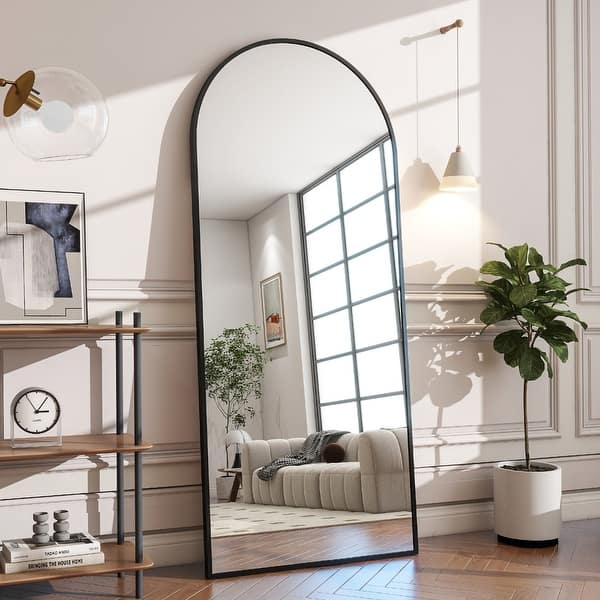 Arch Full Length Mirror Aluminum Alloy Framed Floor Mirror for Wall or Standing - 21x64 - Black