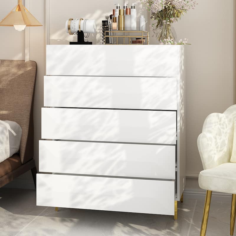 The Ascent Highboy Geometric Drawers & Luxe Gold Detailin Entryway - 31.5"W