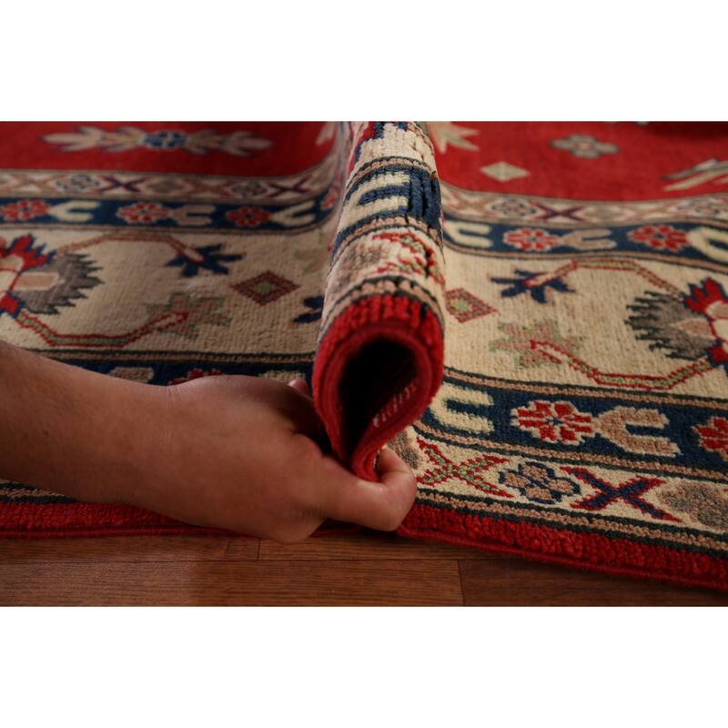 Red Kazak Area Rug Hand-Knotted Geometric Wool Carpet - 9'0" x 12'4"