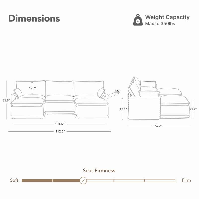 Spruce & Spring Modular Couch Oversized Sectional Sofa for Living Room