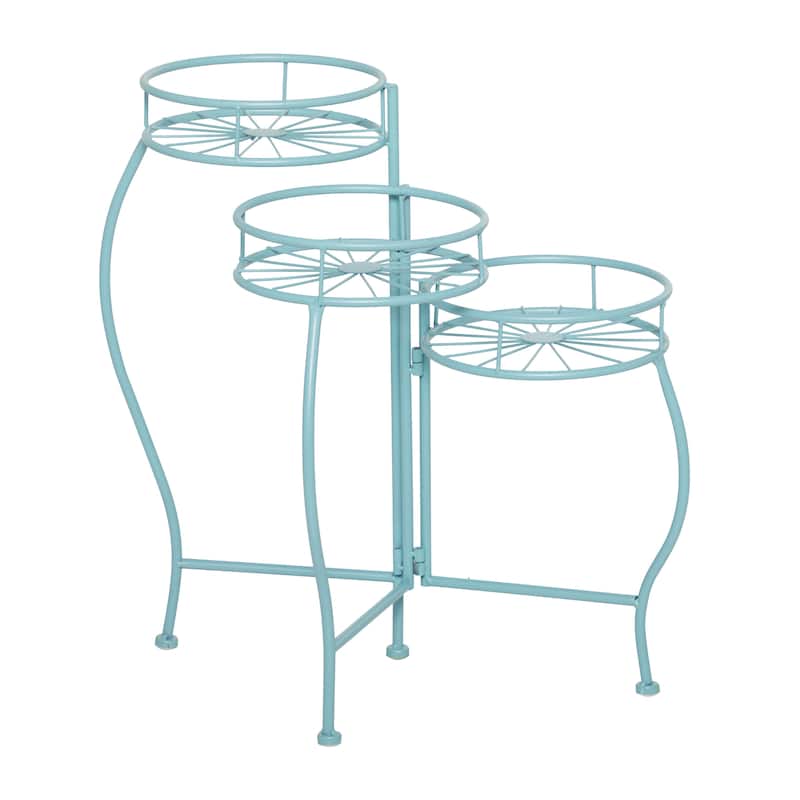 Metal Starburst Indoor Outdoor 3 Tier Indoor Outdoor Plantstand - Black, White, Green, Blue - Roche River Decor - Blue - 19"W, 21"H