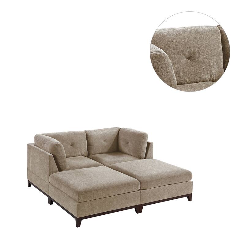 4 Piece Chenille Fabric Modular Corner Sofa and Ottoman Set