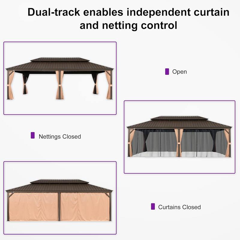 PURPLE LEAF Outdoor Gazebo Aluminum Frame Galvanized Steel Hardtop Gazebo