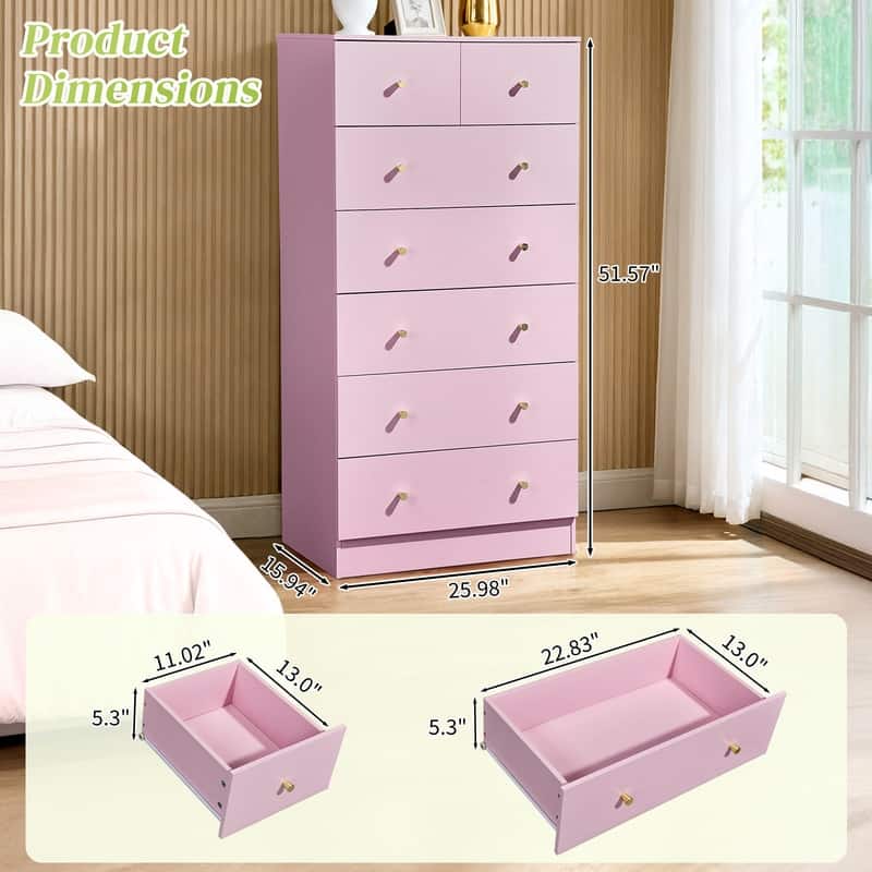 Large 7-Drawer Dresser For Bedroom And Chest Of Drawers With Sturdy Construction Wood Storage Organizer For Closet