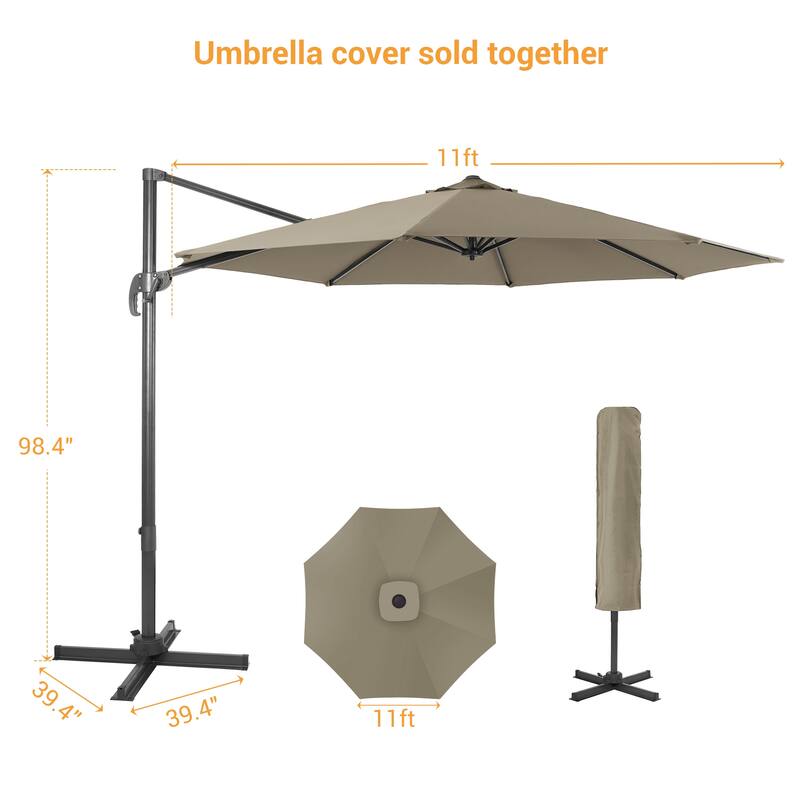 LIVOOSUN 11FT Cantilever Patio Umbrella 240g Solution-Dyed Fabric