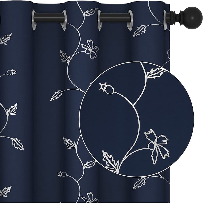 Deconovo Room Darkening Silver Floral Curtains (2 Panels)