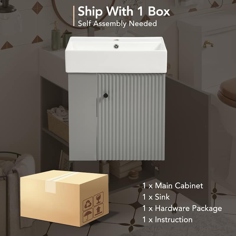 21.6" Floating Bathroom Vanity with Ceramic Sink - Left-Side Storage, Space-Saving for Small Bathrooms