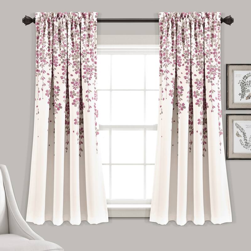 Lush Decor Weeping Flowers Room Darkening Curtain Panel Pair - 52"W x 63"L - Purple & Gray