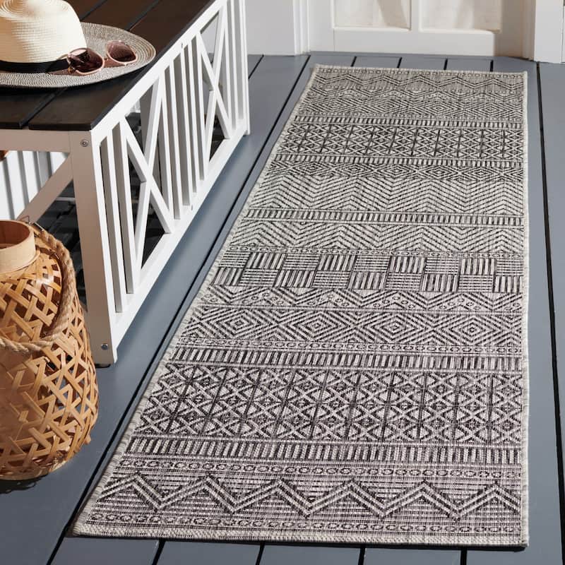 SAFAVIEH Courtyard Zorana Indoor/ Outdoor Waterproof Patio Backyard Rug - 2'3" x 10' Runner - Black/Grey