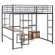 preview thumbnail 4 of 38, Full Size Metal Loft Bed with Bulit-in Desk and Stool, Heavy Duty Loft Bedframe with Cabinet and Open Storage Shelves for Kids