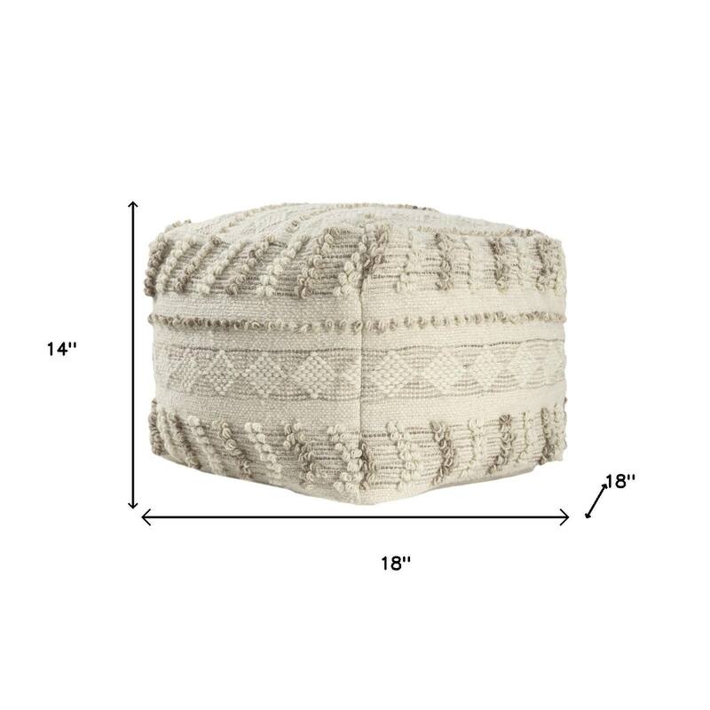 HomeRoots 18" Ivory and Natural Cotton And Wool Striped Pouf Ottoman