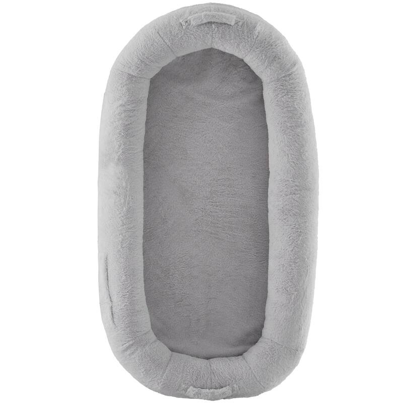 Grey Polyester Portable Large Human Size Dog Bed Suitable for Any Room