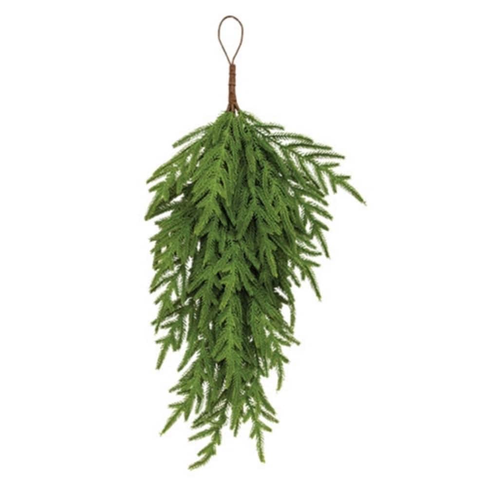 30” Teardrop Norfolk Pine Faux Greenery Wall Hanging Green and Brown Decorative Accent - 30" H x 14" W x 2" D