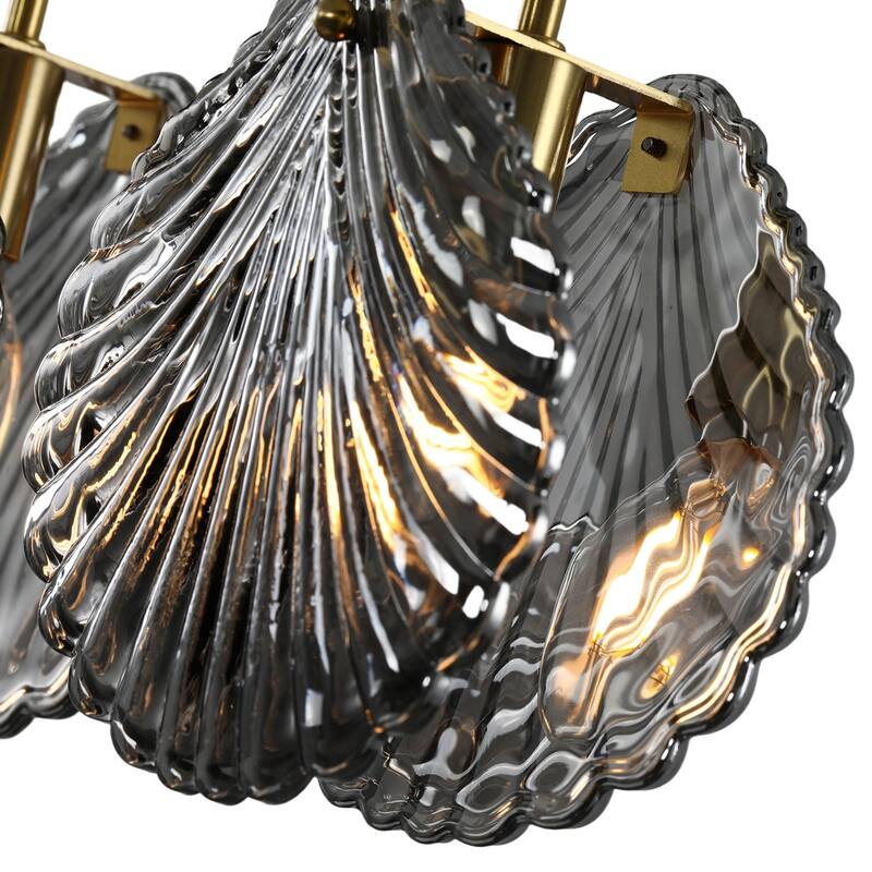 Modern 5-Light Linear Chandelier with Smoky Gray Glass Shades for Dining Room or Kitchen Island